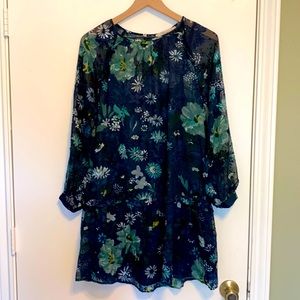 LOFT Navy Floral Swing Dress